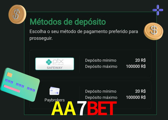 O cassino AA7BET oferece uma grande variedade de métodos de pagamento